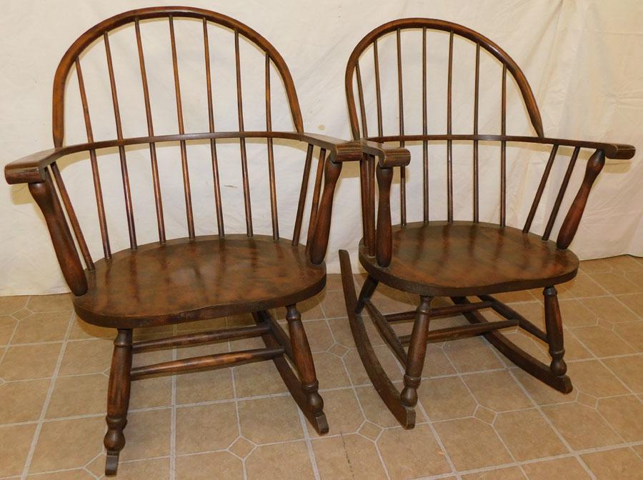 Pair of Walnut Windsor Rockers: Pair of Walnut Windsor Rockers. 34" H