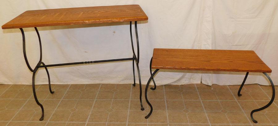 Oak & Wrought Iron Console Table & Tea Table: Oak & Wrought Iron Console Table & Tea Table. Up to 36" W 19" D 30 1/4" H