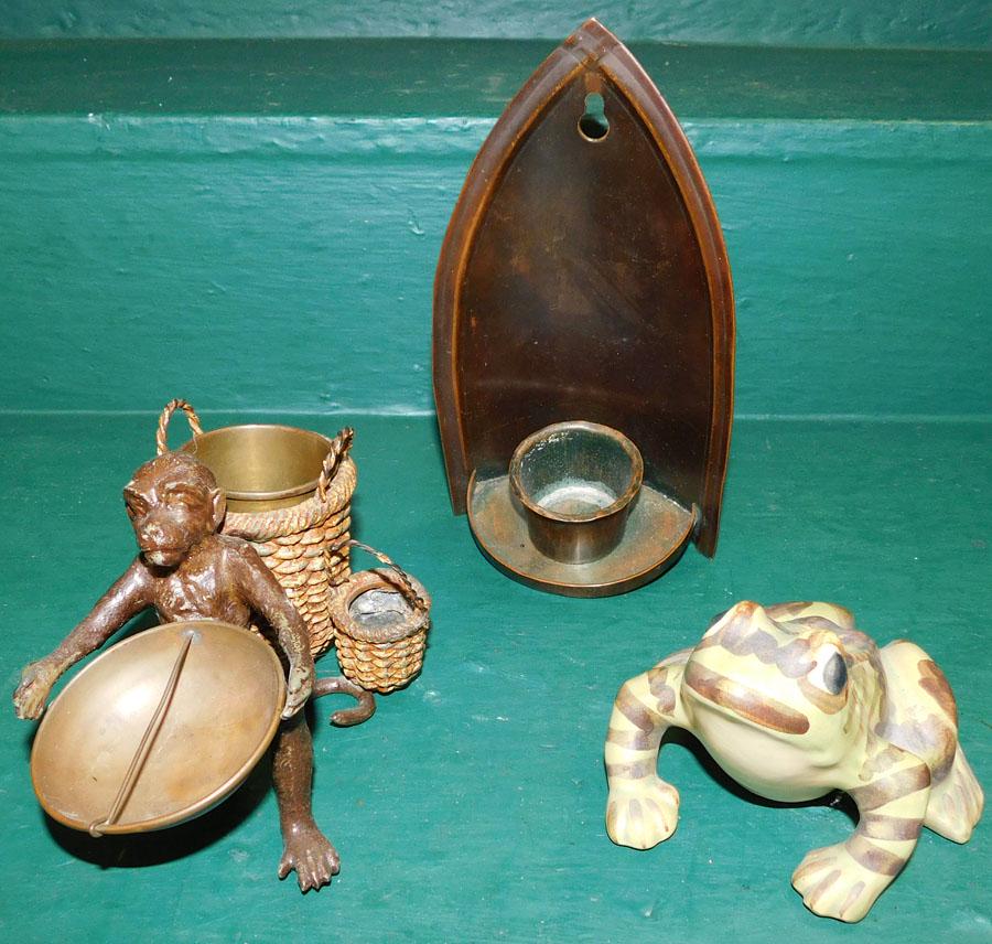 Hanging Sconce, Monkey Ash Tray, Pottery Frog (1 of 4)