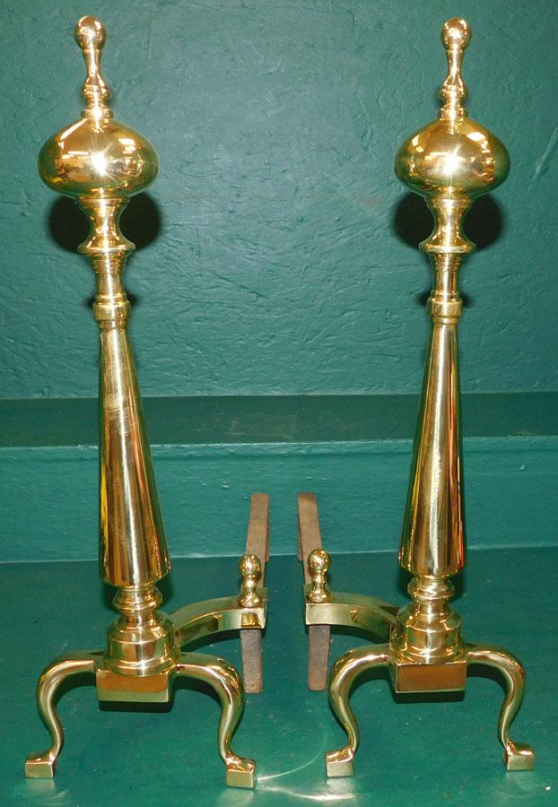 Pair of Brass Andirons: Pair of Brass Andirons. 23" H