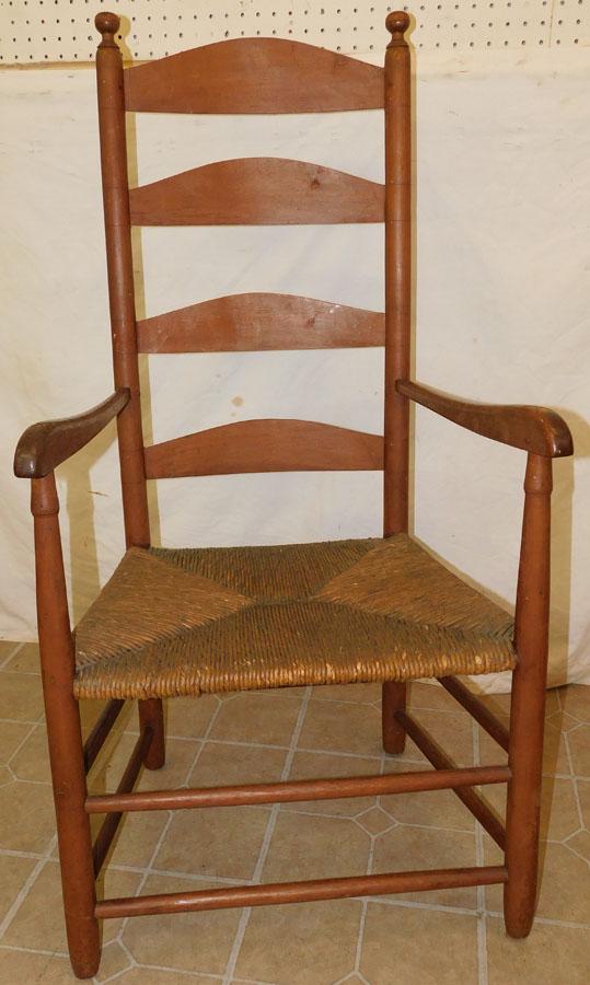 19th C Primitive Ladder Back Arm Chair (1 of 4)