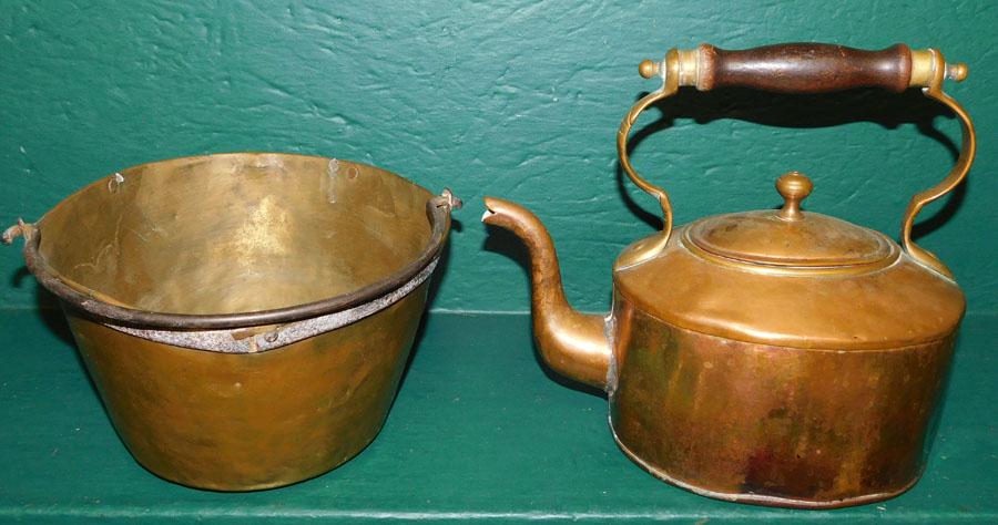 Copper Kettle & Jelly Bucket: Copper Kettle & Jelly Bucket. 9" H (Kettle)