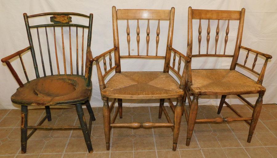 3 Early Primitive Arm Chairs, (1 is a Potty Chair) (1 of 7)