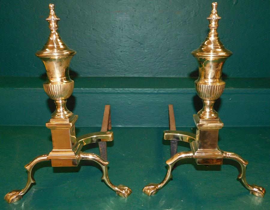 Pair Polished Brass Andirons (1 of 2)