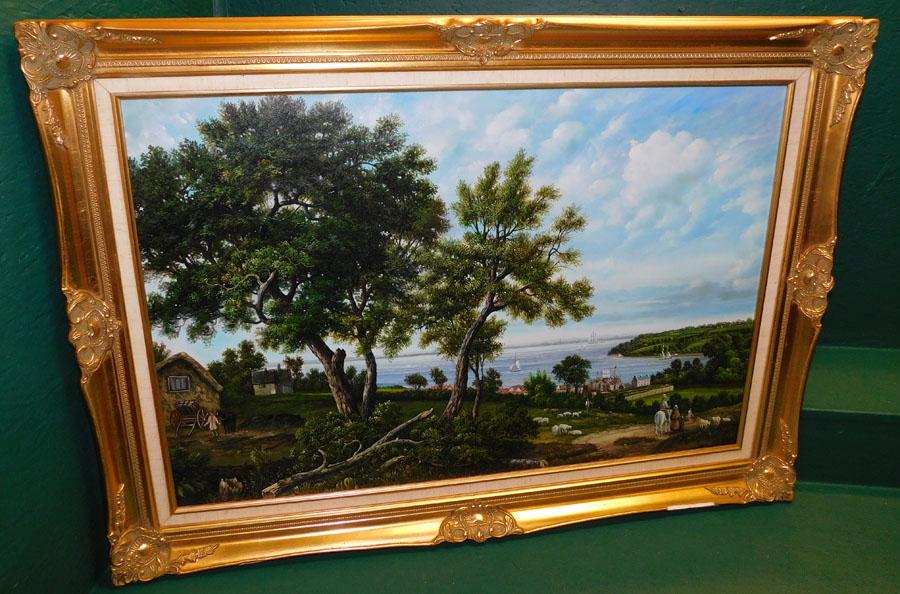 Oil on Canvas Farming Coastal Scene Signed (1 of 5)