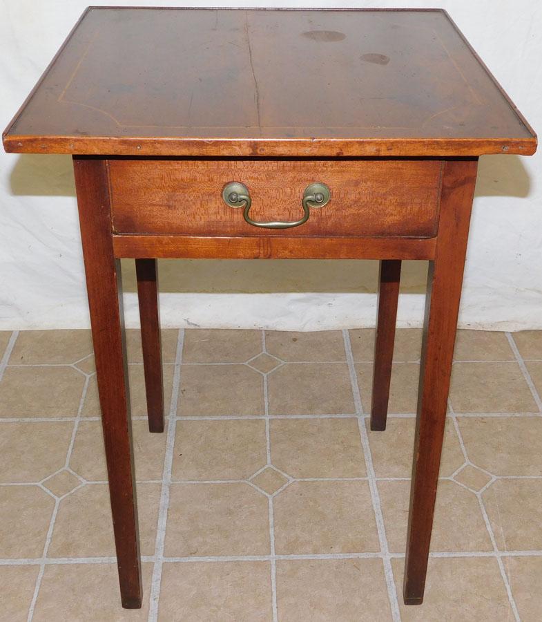 19th C Cherry Inlaid One Drawer Work Table (1 of 4)