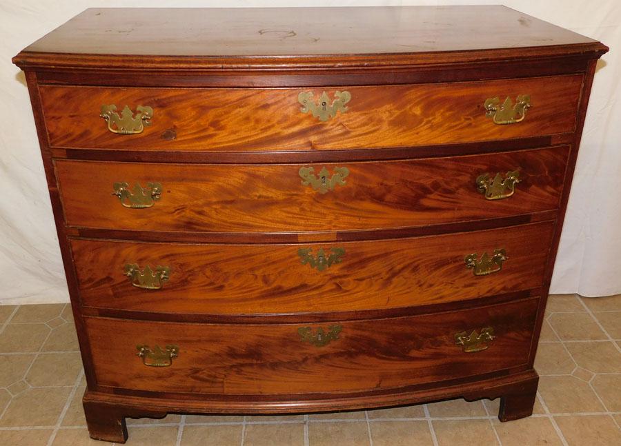 19th C Mahogany Bow Front 4 Drawer Chest (1 of 6)