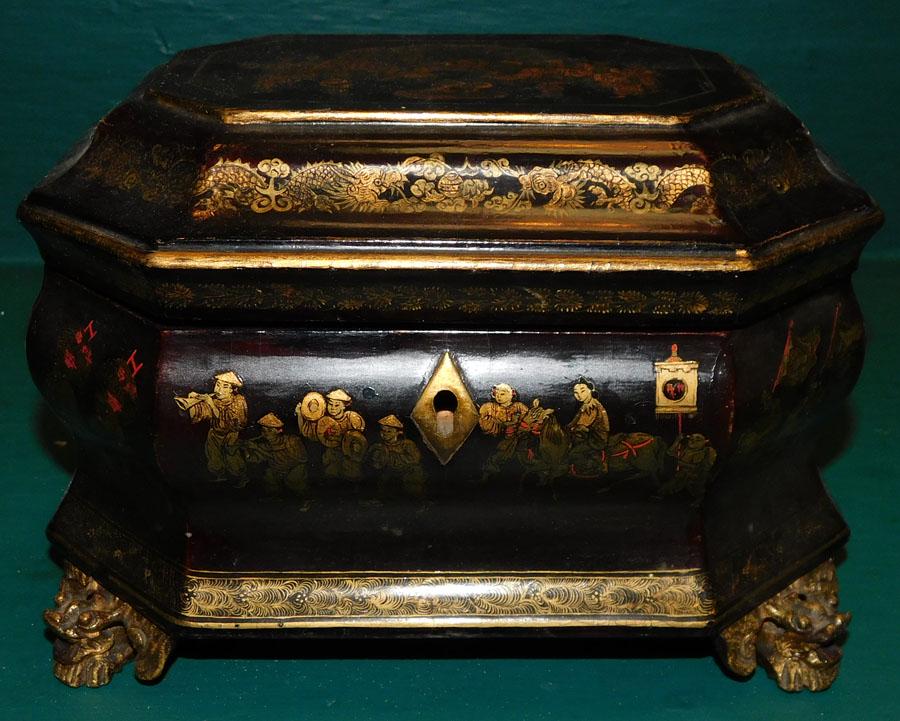 Chinoiserie Tea Caddy W/ Pewter Liner (1 of 6)