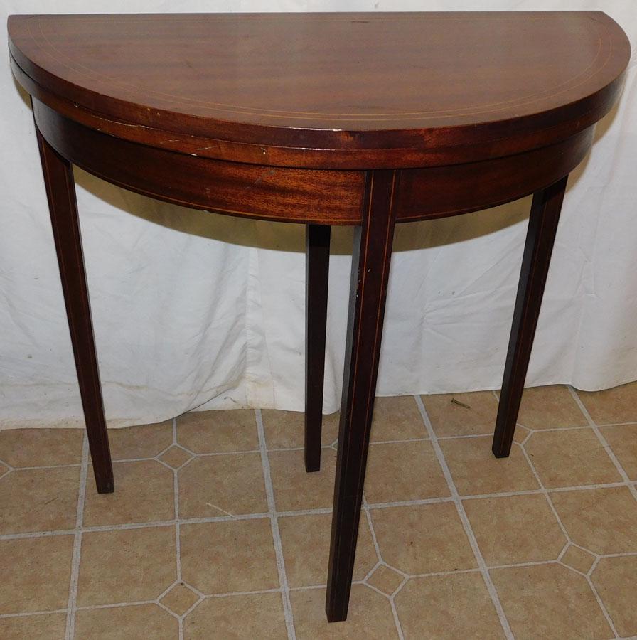 19th C Mahogany Inlaid Demilune Game Table (1 of 4)