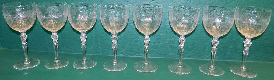 8 Etched Glasses: 8 Etched Glasses. 8" H