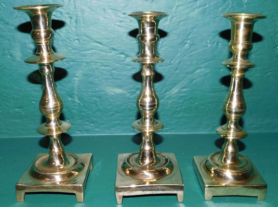 3 Antique Cast Brass Candlesticks (1 of 3)