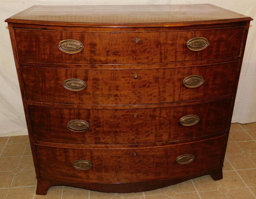 19th C Mahogany 4 Drawer Bow Front Chest (1 of 6)