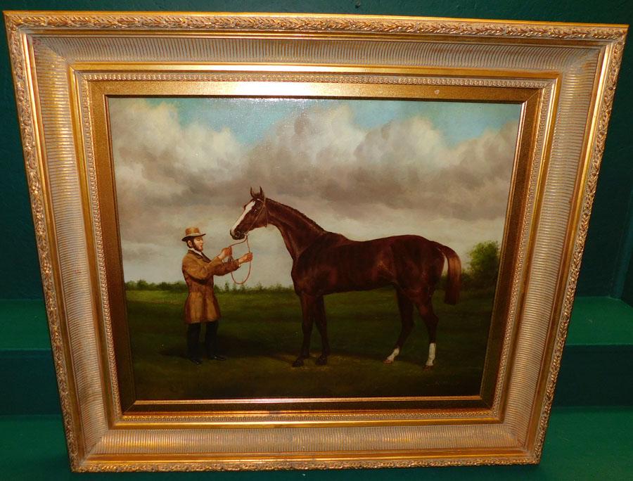 Oil on Canvas Equestrian Scene Signed (1 of 4)