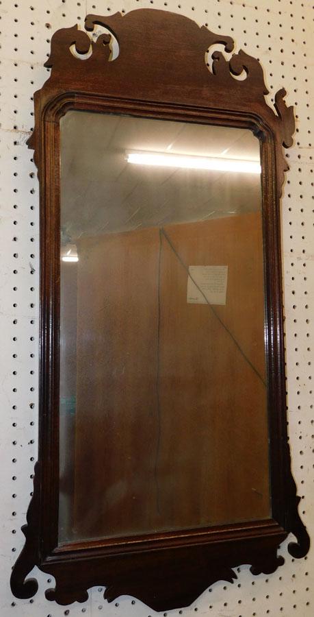 Mahogany Chippendale Mirror (Needs Repair): Mahogany Chippendale Mirror (Needs Repair). 18 3/4" X 37 1/2'