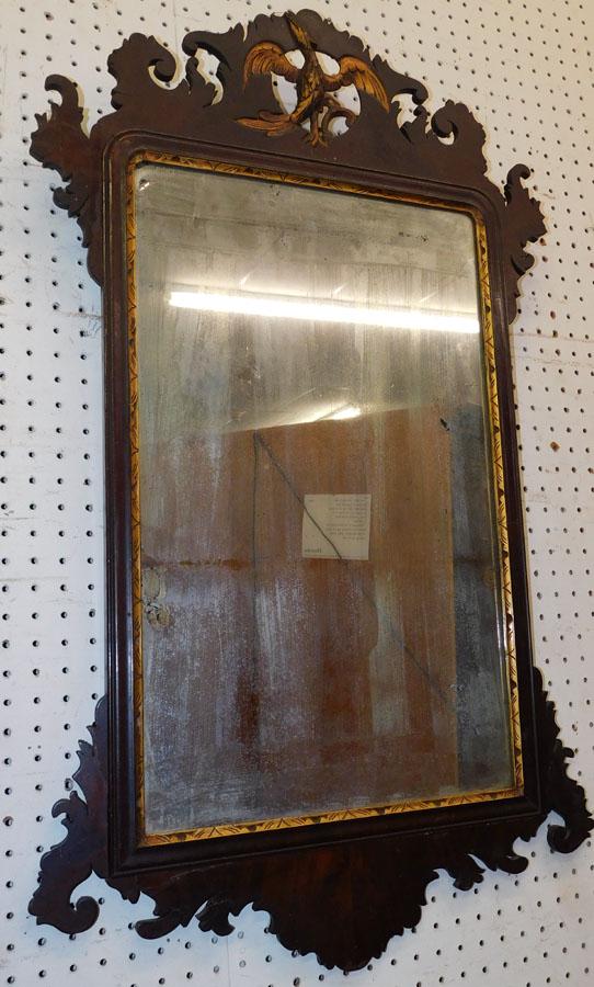 19th C Mah Chippendale Mirror W. Phoenix Crest (1 of 5)