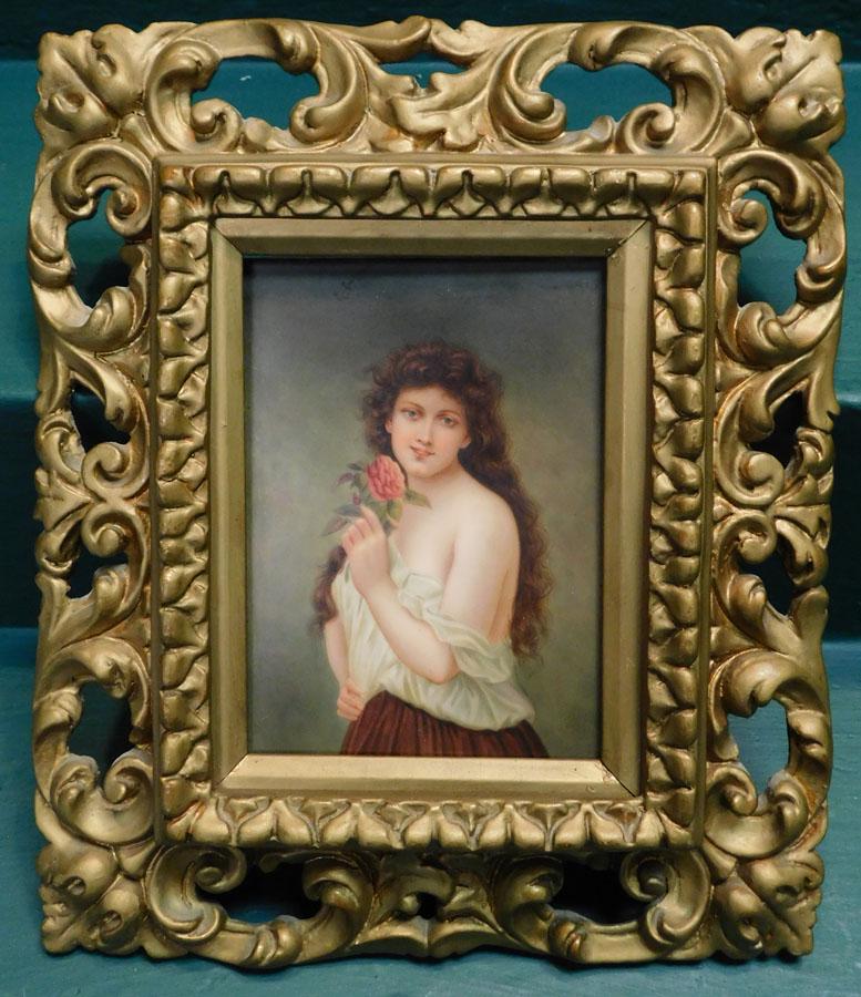 Hand Painted On Porcelain Tile In Gilt Frame (1 of 4)