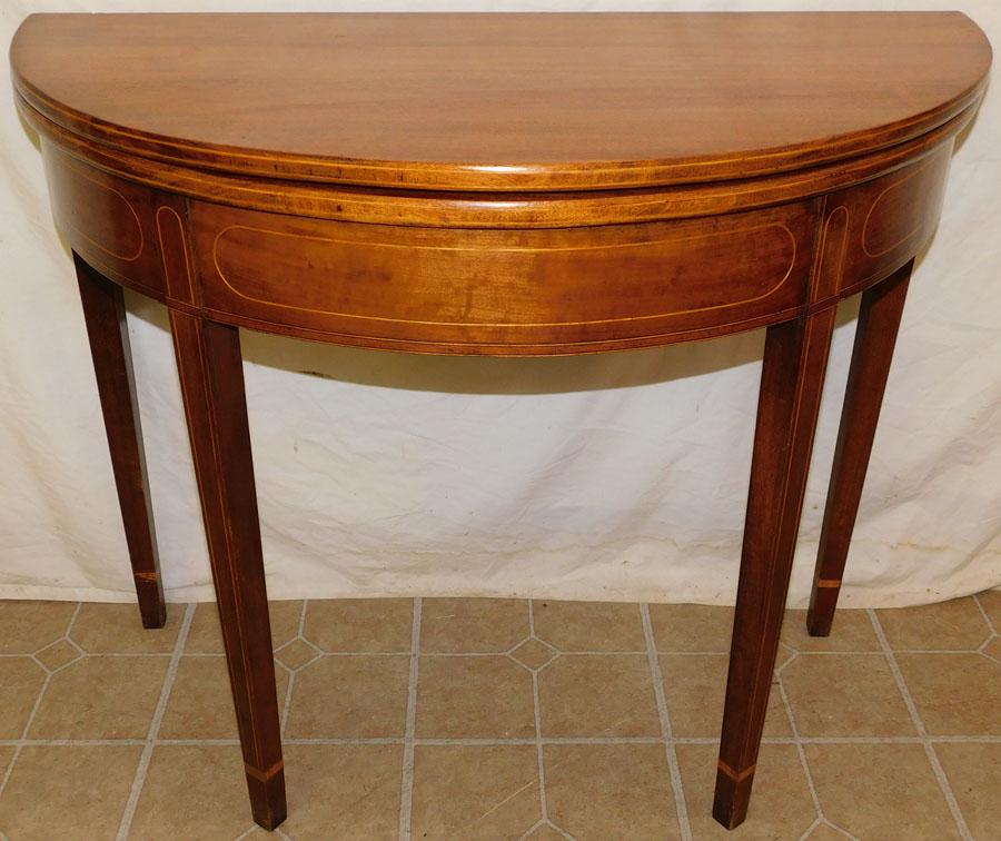 19th C Mahogany Inlaid Demilune Game Table (1 of 5)