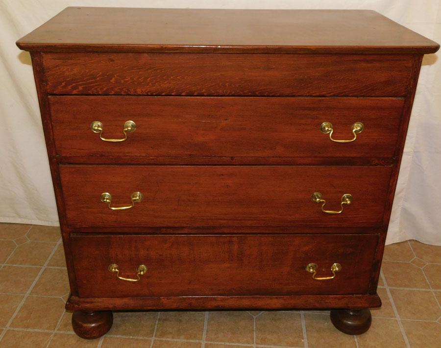 19th C 3 Drawer Pine Chest W/ Bunn Feet (1 of 6)