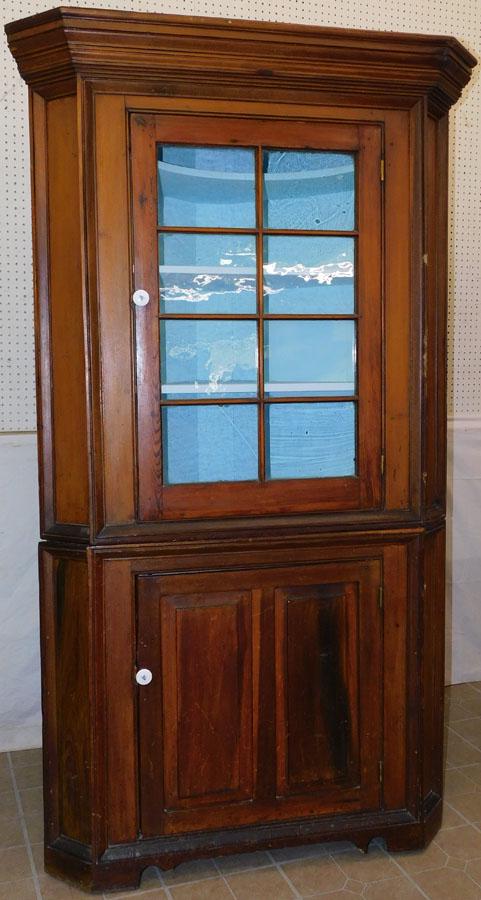 19th C Pine Glass Door Corner Cupboard (1 of 6)