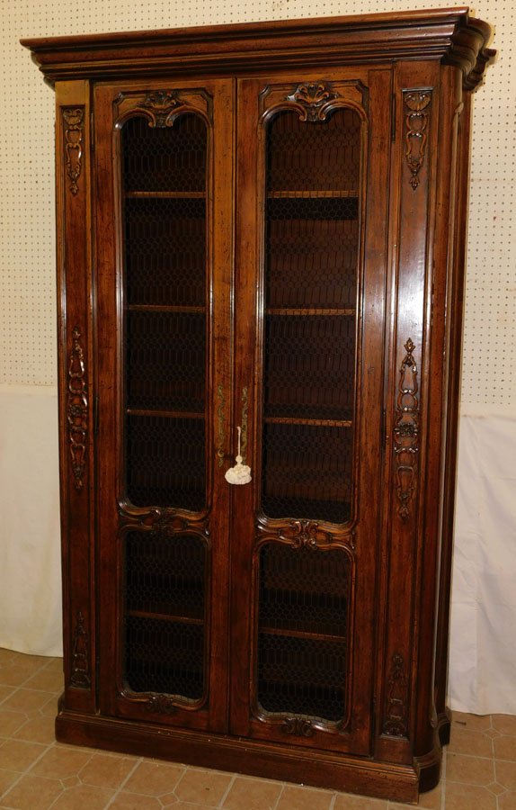 Walnut Italian Book Case W/ Wire Mesh Doors (1 of 7)