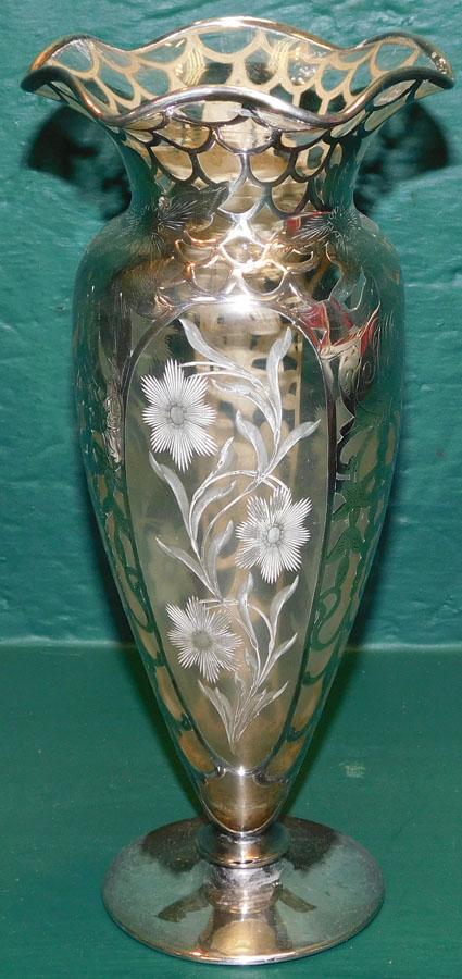 Silver Overlay Etched Glass Vase (1 of 3)