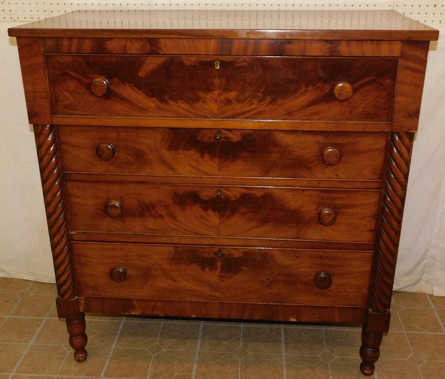 19th C Mahogany 4 Drawer Sheraton Chest (1 of 5)