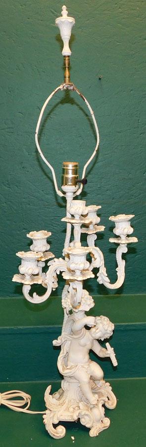 Painted Metal Cherub Candelabra Lamp (1 of 3)