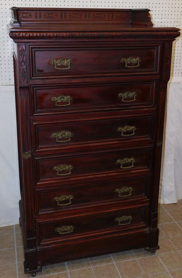 Mahogany Carved Victorian 6 Dr Lockside Chest (1 of 7)
