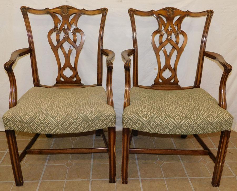 Pr Bleach Mah Straight Chippendale Arm Chairs (1 of 3)