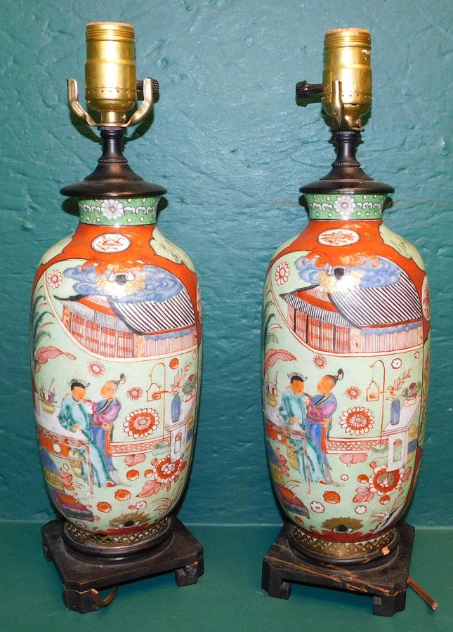 Pair Oriental Vases Made Into Lamps (1 of 2)