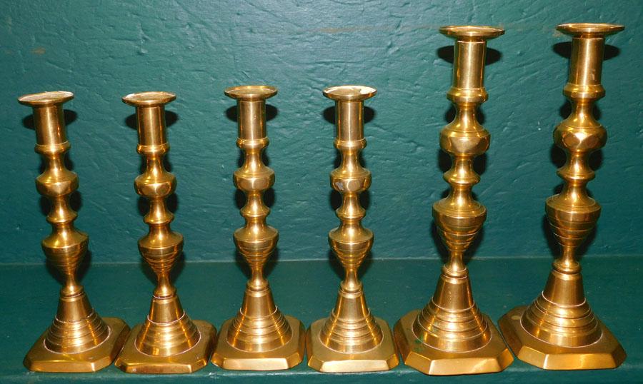 Three Pair Brass Push Up Candlesticks (1 of 4)