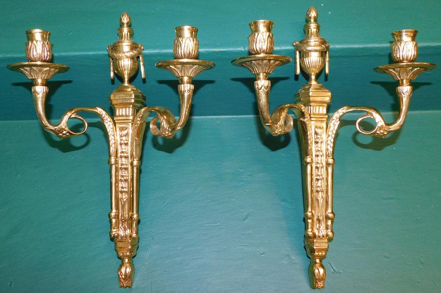 Pair Cast Brass Candle Wall Sconces (1 of 4)
