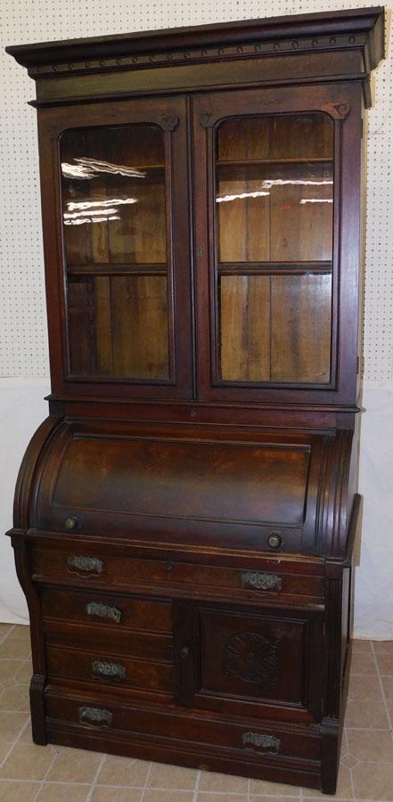 Victorian Walnut C-Roll Secretary (1 of 9)