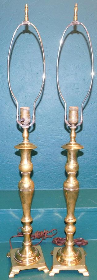 Pr Lrg Brass Candlesticks Made Into Lamps (1 of 2)