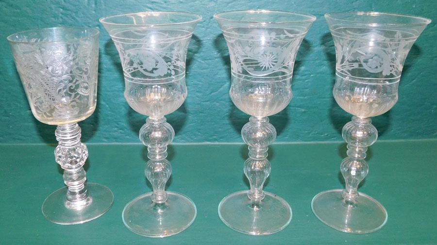 4 Pc 19th C Hollow Stem Chalices: 4 Pc 19th C Hollow Stem Chalices. 8 1/4" H