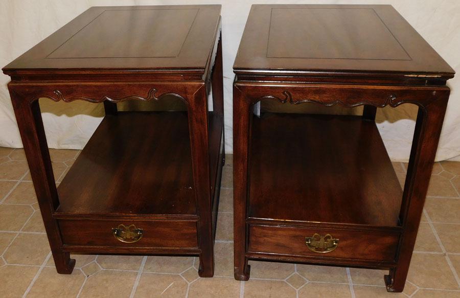 Pair Mahogany Oriental End Tables By Henredon: Pair Mahogany Oriental End Tables By Henredon. 18 1/4" W 26 1/2" D 25 1/4" H