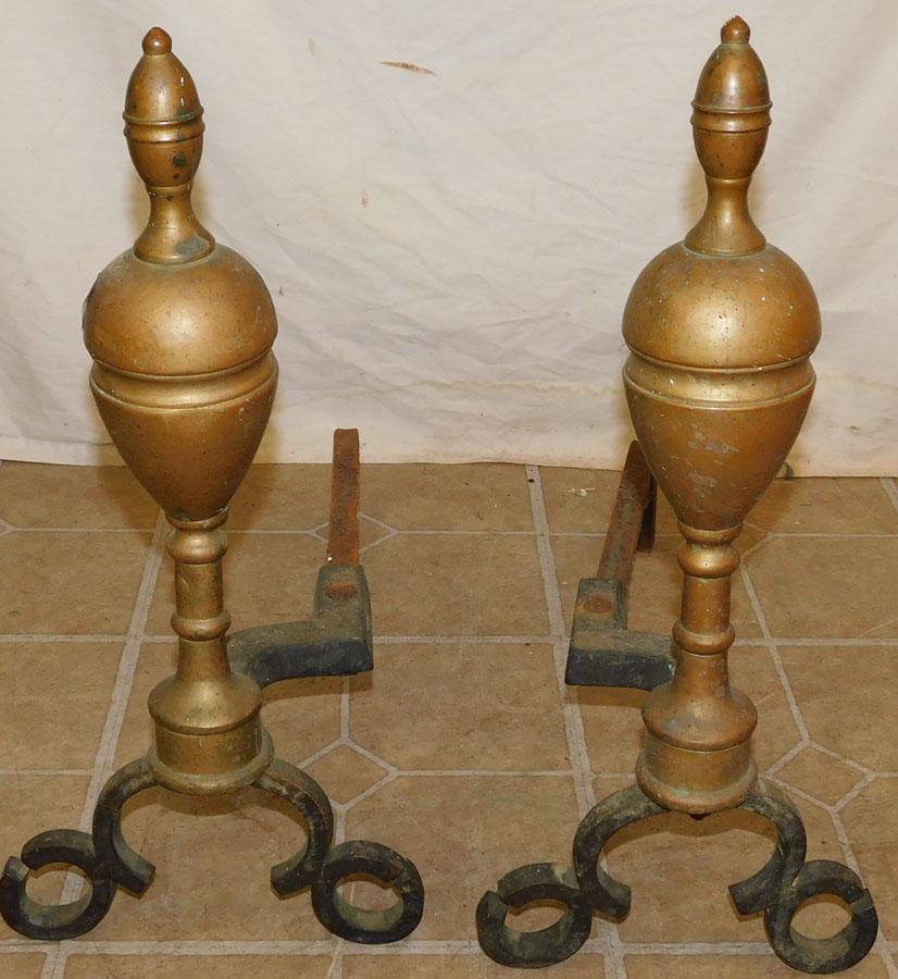 Pair Brass Andirons: Pair Brass Andirons. 20" H