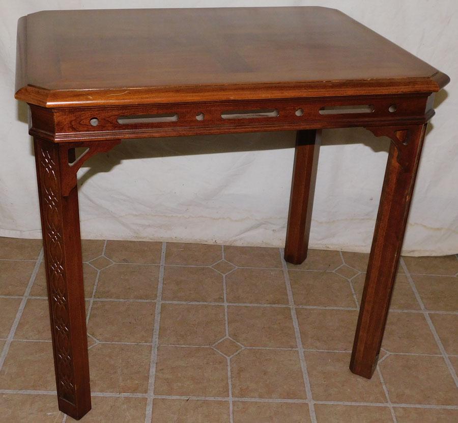 Chinese Cherry Chippendale End Table By PA House: Chinese Cherry Chippendale End Table By PA House. 21 1/4" W 27" D 24 3/4" H