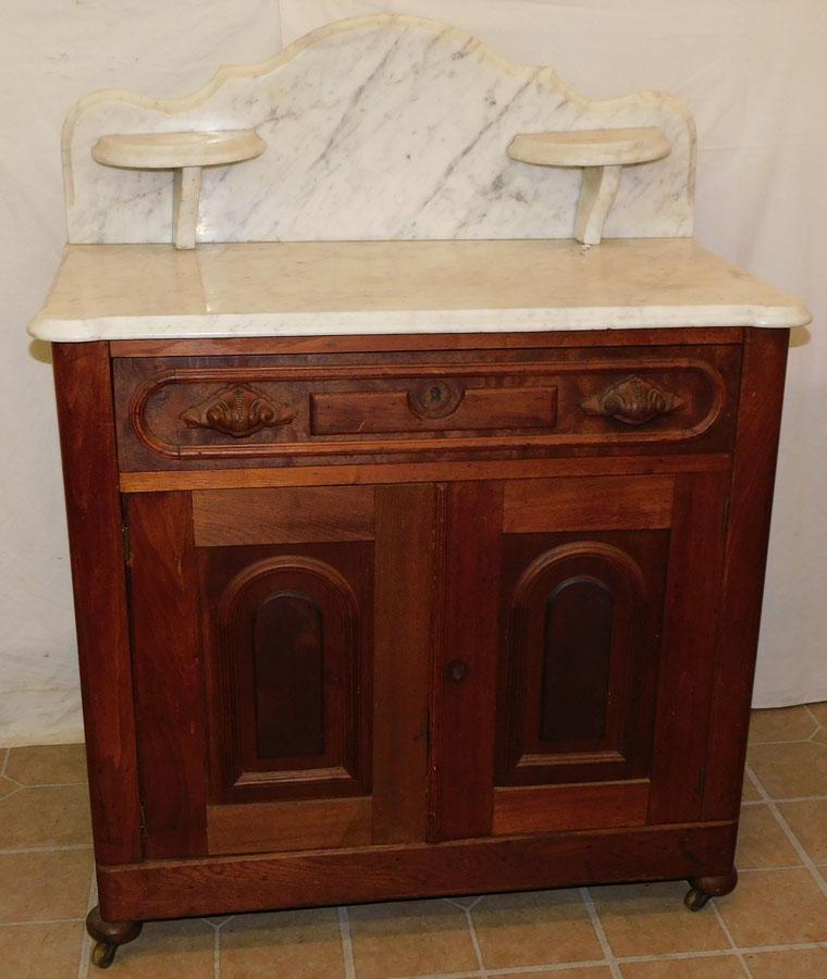 Victorian Walnut Marble Top Wash Stand: Victorian Walnut Marble Top Wash Stand. 32" W 17" D 40" H