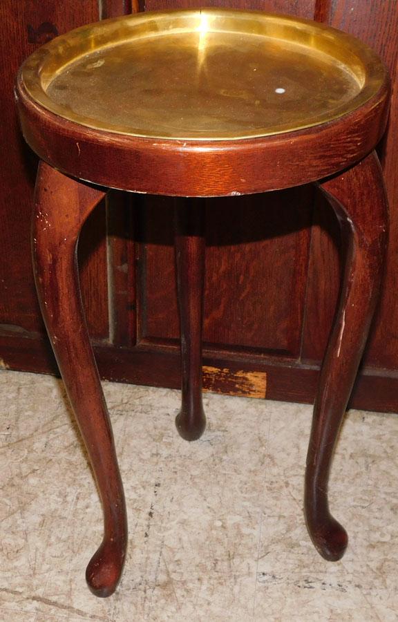 Mahogany Stand W/ Brass Tray Top: Mahogany Stand W/ Brass Tray Top. 21 3/4" H