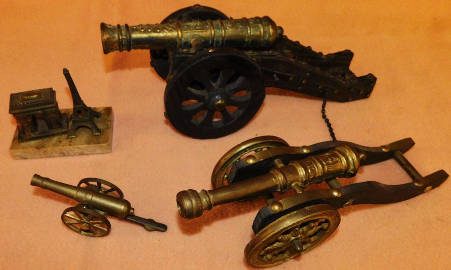 Three Metal Cannons: Three Metal Cannons. 14 1/4" Long (Largest)