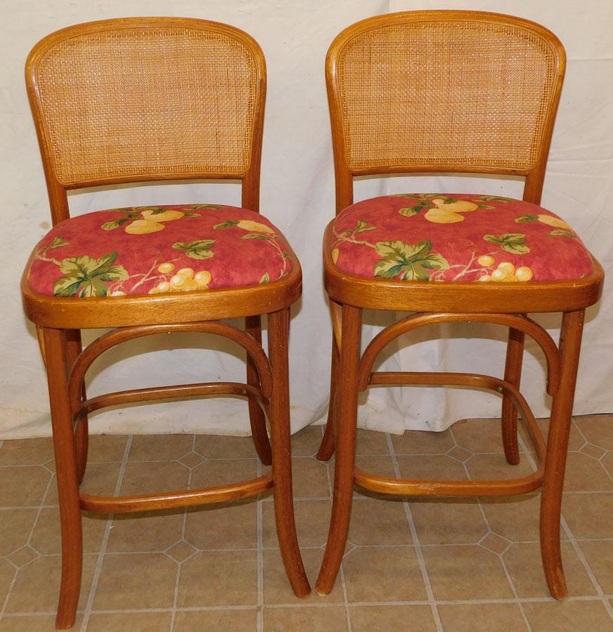 Two Bentwood Bar Stools W/ Cane Backs: Two Bentwood Bar Stools W/ Cane Backs. 37 1/2" H