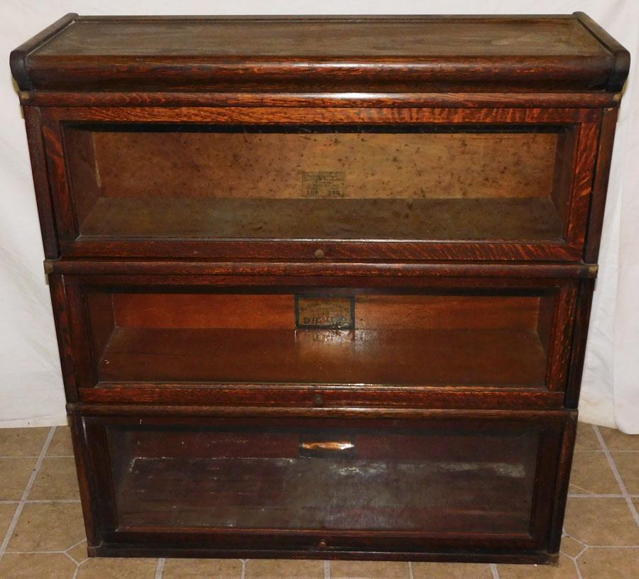 Three Sectional Oak Barrister Bookcase By The Globe: Three Sectional Oak Barrister Bookcase By The Globe. 34 1/4" W 12 1/4" D 37" H