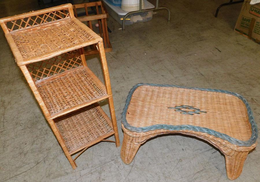 Wicker Bed Tray & 3 Tier Stand: Wicker Bed Tray & 3 Tier Stand. 29 3/4" H (Stand)