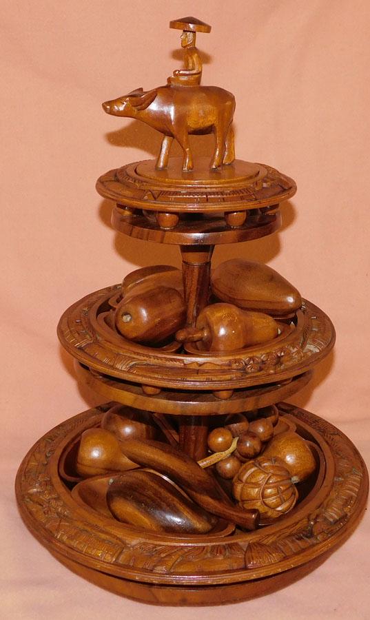 Wooden Carved Three Tier Lazy Susan: Wooden Carved Three Tier Lazy Susan. 24" H