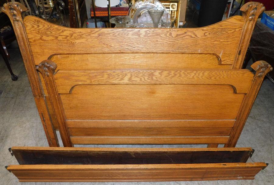 Antique Oak Double Bed: Antique Oak Double Bed. 58 3/4" W 48" H
