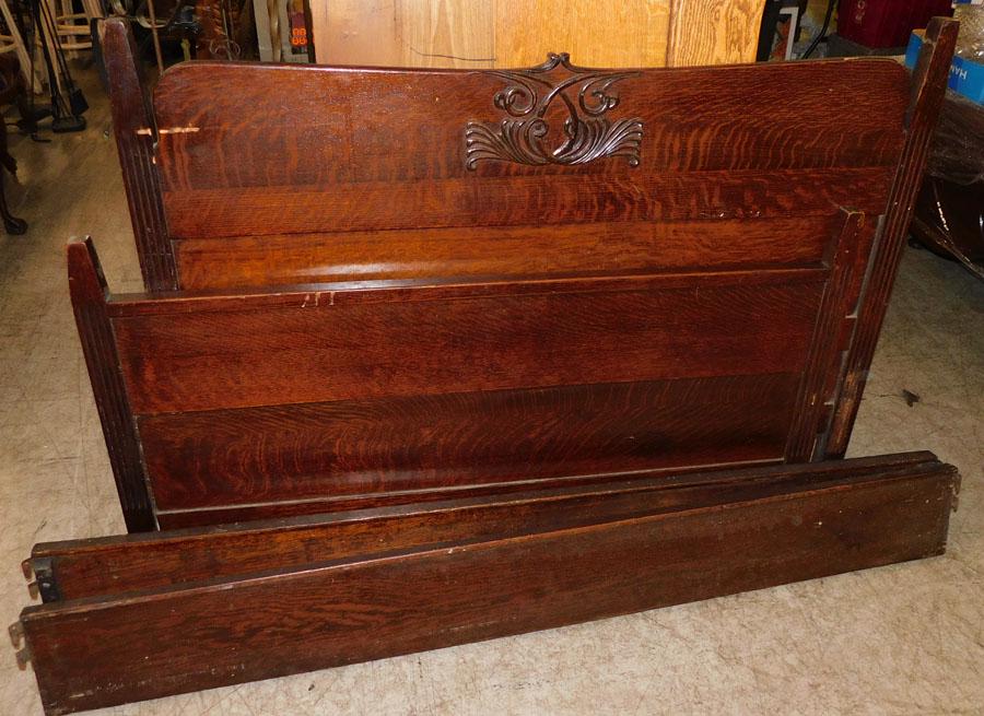 Antique Oak Double Bed: Antique Oak Double Bed. 57" W 47" H