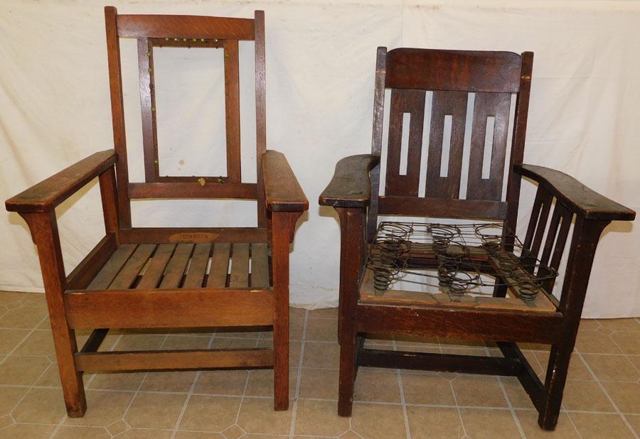 Stickley Oak Arm Chair Frame & Oak Arm Chair Frame: Stickley Oak Arm Chair Frame & Oak Arm Chair Frame. 40 1/4" H (Largest)