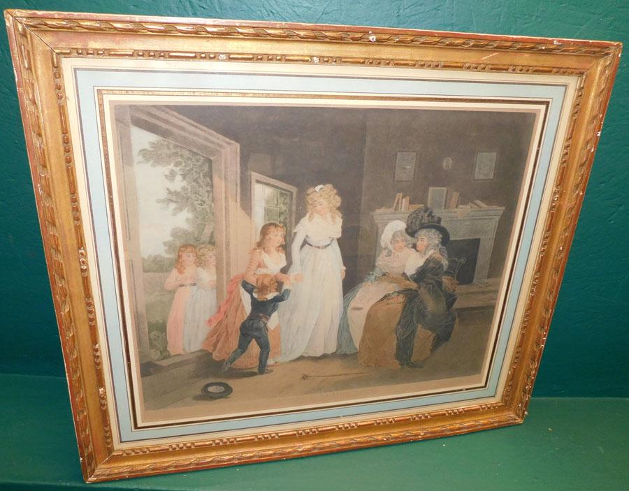 Framed Water Color Parlor Scene " A Visit To Boarding: Framed Water Color Parlor Scene " A Visit To Boarding School". 29 3/4" X 25 1/2"
