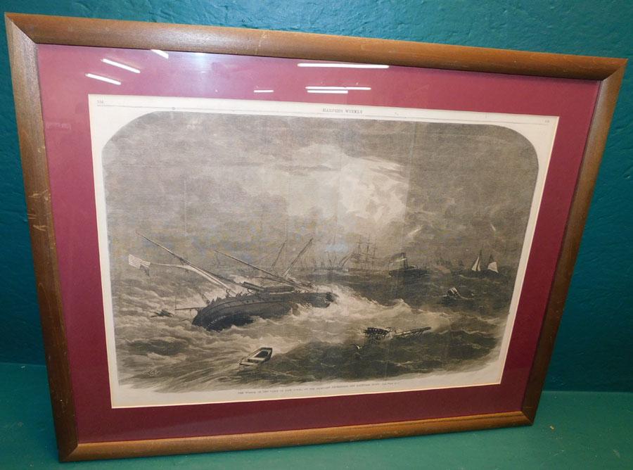Framed Harpers Weekly "The Wreck Of The City Of New: Framed Harpers Weekly "The Wreck Of The City Of New York". 27 1/4" X 21"